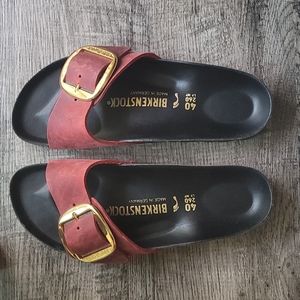 Birkenstock Madrid Big Buckle Oiled Leather Fire Red Sandals